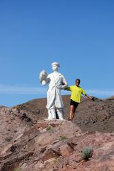 Andrew and an eagle-hunter statue