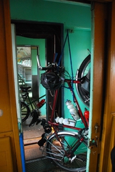 Bikes wedged into the train