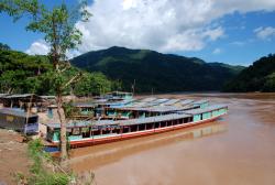 Boats in Pakbeng waiting to hit the river