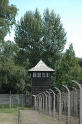 A guard tower at Auschwitz