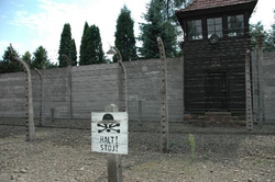 One of the many signs near the perimeter of the Auschwitz camp