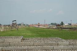 Looking from the area of the gas chambers and memorial back towards the entrance gates at Birkenau