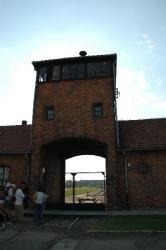 The outside of the entrance gates to Birkenau