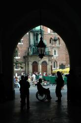 Silhouettes in the entrance to the craft market