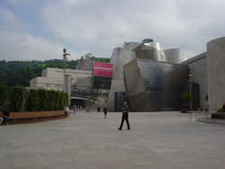 The famous Guggenheim museum in Bilbao, which displays modern art. It was built without any right angles by a Canadian architect
