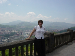 Friedel with the mountain view behind her.