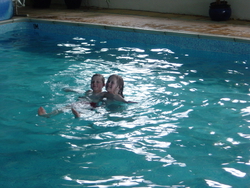 In the pool at the cottage