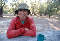 Friedel in her camping hat