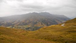 Looking down from the peak of the Crown Ranges