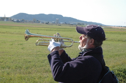 Richard, a fellow cyclist, and his trumpet