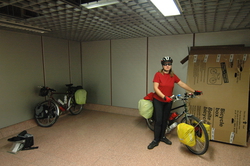 Bikes out of boxes and ready to go at Heathrow