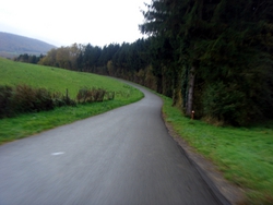Speeding down a mountain road