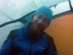 The next morning we were stuck in the tent waiting for the rain to stop