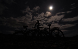 Bikes under a moonlit sky