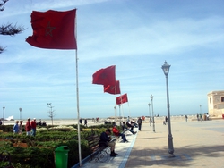 Flags flapping in the wind on Essaouira's waterfront